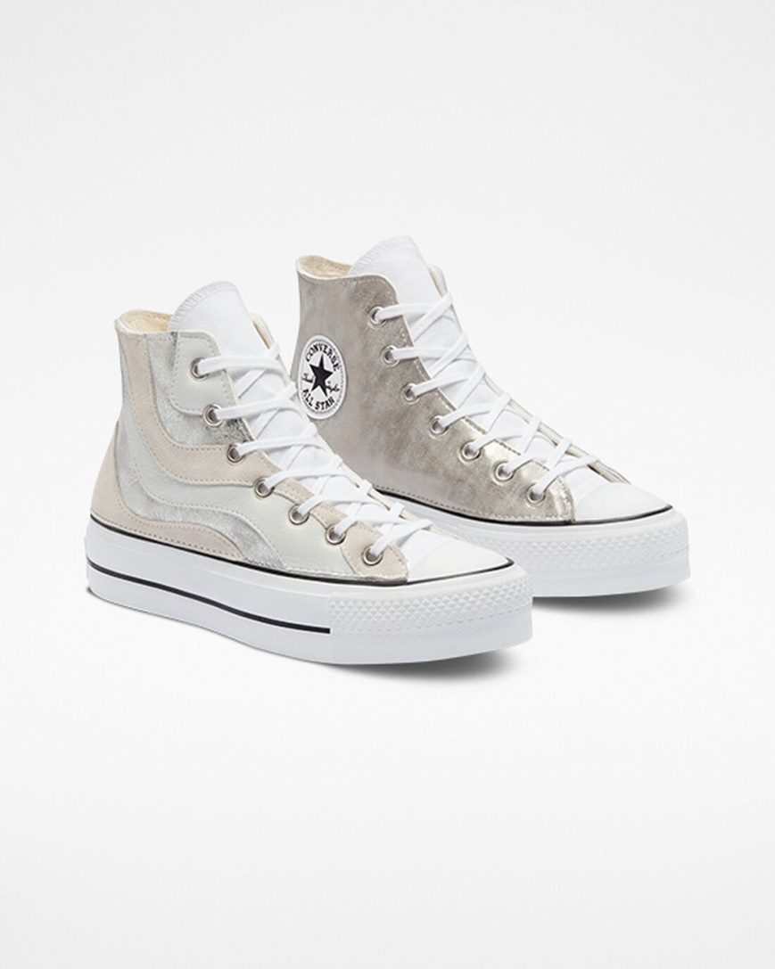 Zapatos Plataforma Converse Chuck Taylor All Star Lift Metallic Wave Altas Mujer Blancas | PE P4025E